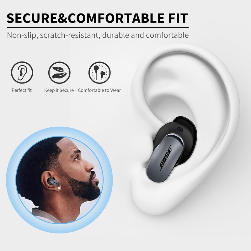 WOFRO [3 Pairs] Ear Tips Covers for Bose QuietComfort Earbuds II&Bose QuietComfort Ultra Earbuds, Anti Slip Silicone Sport Wingtip Anti Scratches Eartip Accessories (S/M/L)-Black - Image 3